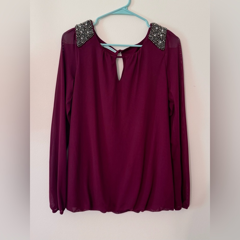 Maroon Embellished Long Sleeve Blouse